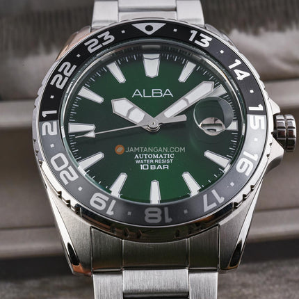 Alba Mechanical AU4077X1 Automatic Men Green Dial Stainless Steel Strap