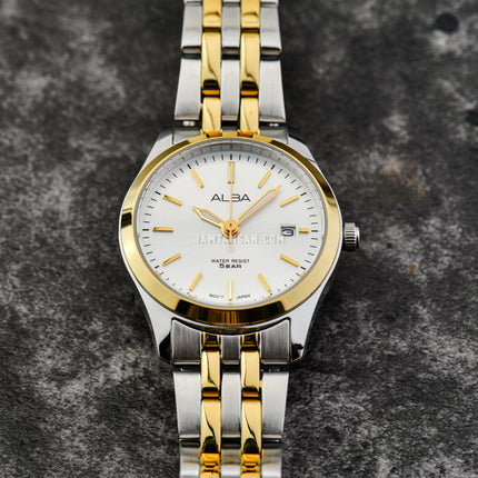 Alba Prestige AH7CF0X1 Ladies Silver White Dial Dual Tone Stainless Steel Strap