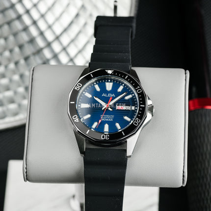 Alba Mechanical AL4465X1 Automatic Men Blue Patterned Dial Black Silicone Strap
