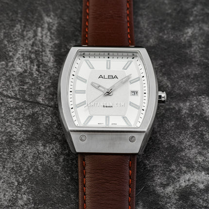 Alba Active AG8N23X1 Men Silver White Patterned Dial Brown Leather Strap