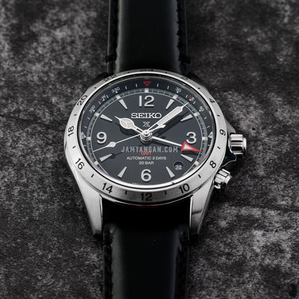 Seiko Prospex SPB379J1 Alpinist GMT Black Dial Black Leather Strap 
