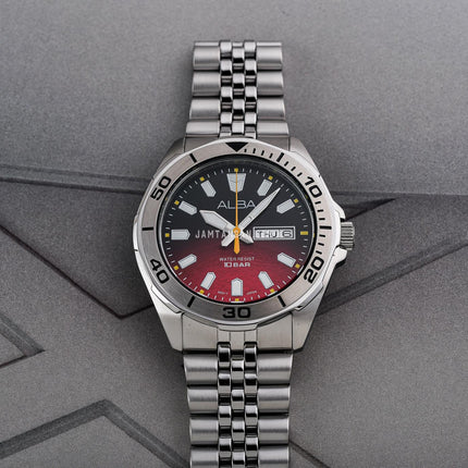 Alba Active Gravity AV3581X1 Men Red Gradient Dial Stainless Steel Strap