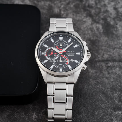 Alba Active AM3875X1 Chronograph Men Black Patterned Dial Stainless Steel Strap