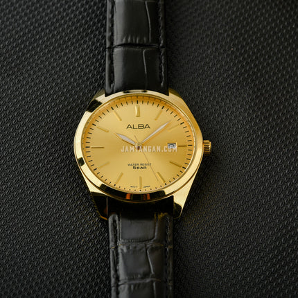 Alba Prestige AS9S22X1 Men Gilt Dial Black Leather Strap