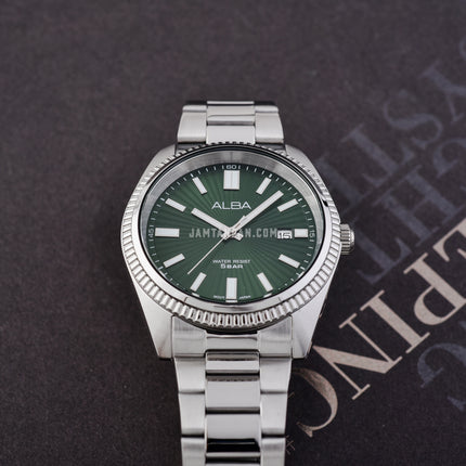 Alba Prestige AS9S67X1 Men Green Patterned Dial Stainless Steel Strap