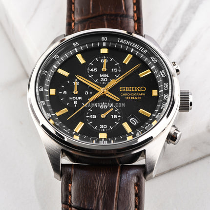 Seiko Chronograph SSB385P1 Green Dial Brown Leather Strap