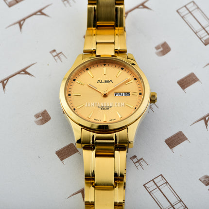Alba Prestige AN8044X1 Ladies Gold Dial Gold Stainless Steel Strap