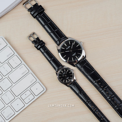 Alba ARX139X1_ARX121X1 Couple Black Dial Black Leather Strap