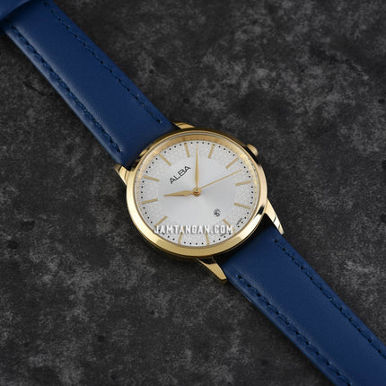 Alba AH7DJ4X1 Ladies Silver Dial Blue Leather Strap