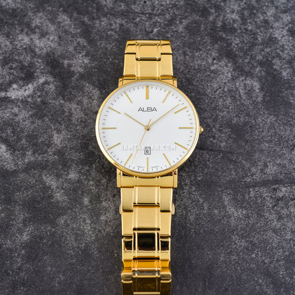 Alba AG8H12X1 Men White Dial Gold Stainless Steel Strap