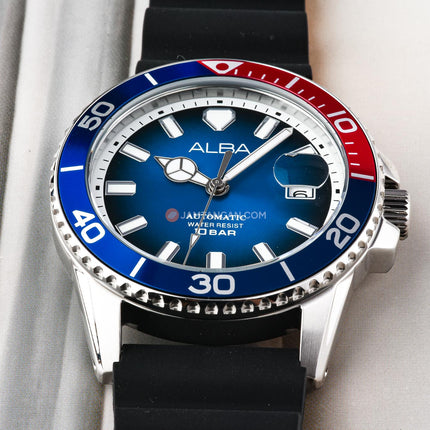 Alba Mechanical AU4061X1 Automatic Men Blue Dial Black Rubber Strap