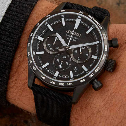 Seiko Chronograph SSB417P1 Discover More Black Dial Black Nylon Strap