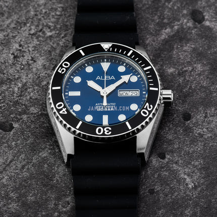 Alba Mechanical AL4299X1 Automatic Men Blue Dial Black Silicone Strap