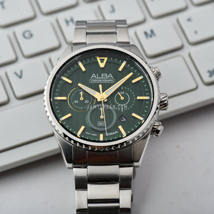 Alba Signa AT3H85X1 Chronograph Men Green Patterned Dial Stainless Steel Strap