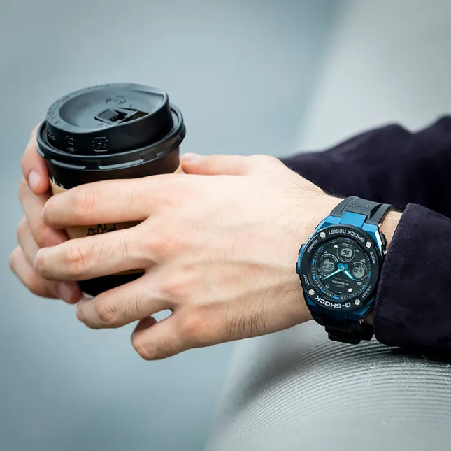 Casio G-Shock G-Steel GST-S300G-1A2DR Tough Solar Blue Case Black Rubber Strap