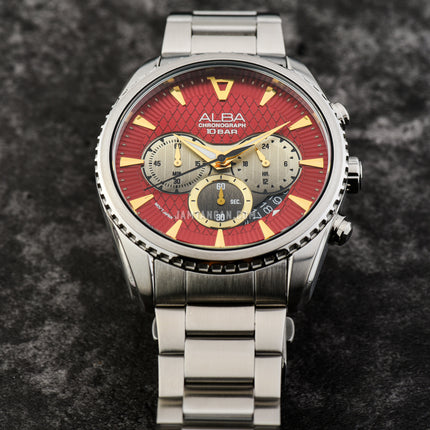 Alba Signa AT3J11X1 Chronograph Men Maroon Light Gold Gradation Patterned Dial Stainless Steel Strap