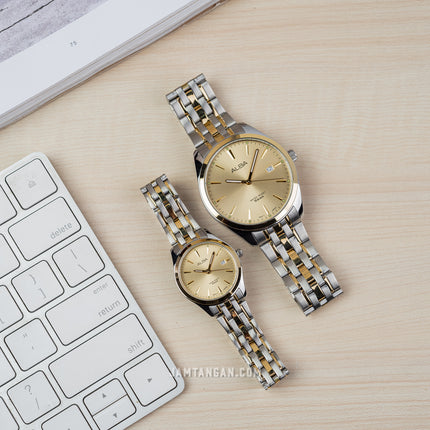 Alba AH7BN4X1_AS9Q98X1 Couple Gold Dial Dual Tone Stainless Steel Strap