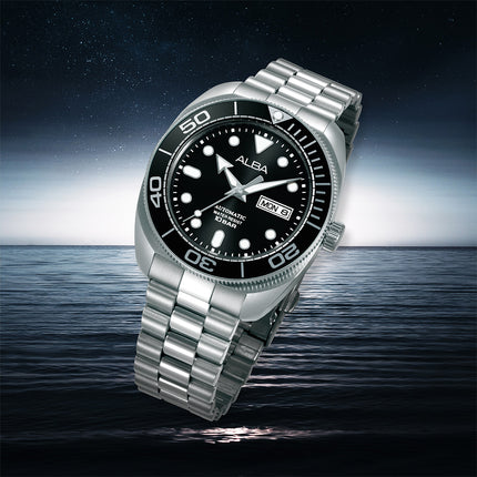 Alba Mechanical AL4825X1 Automatic Men Baby Turtle Black Dial Stainless Steel Strap