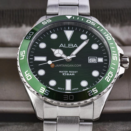 Alba Active AS9V59X1 Men Green Dial Stainless Steel Strap