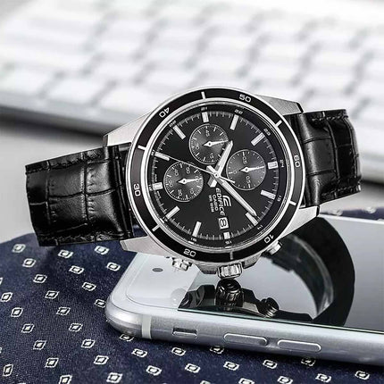 Casio Edifice EFR-526L-1AVUDF Chronograph Men Black Dial Black Leather Band