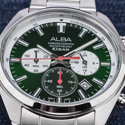 Alba Active AT3K27X1 Men Chronograph Green Dial Stainless Steel Strap