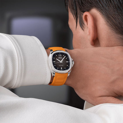 MIDO Multifort TV Big Date M049.526.17.081.00 Grey Gradient Dial Orange Rubber Strap