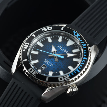 Alba Active AS9P09X1 Men Blue Black Gradation Dial Black Rubber Strap