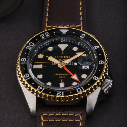 Seiko 5 Sports SSK036K1 SKX Series Automatic GMT Black Dial Brown Leather Strap