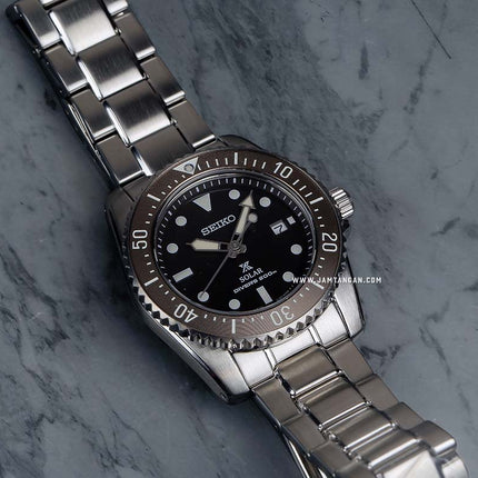 Seiko Prospex SNE571P1 Solar Divers 200M Dark Brown Dial Stainless Steel Strap
