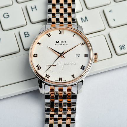 MIDO Baroncelli M027.428.22.013.00 Power Reserve White Dial Dual Tone Strainless Steel Strap