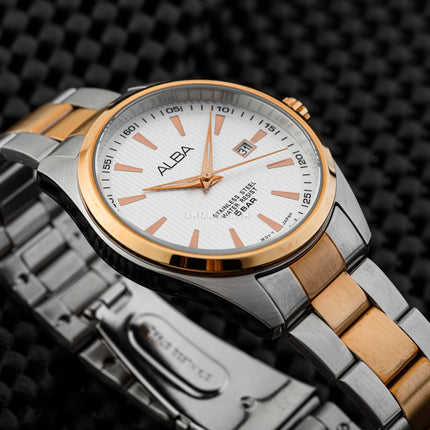 Alba Fashion AG8394X1 Men Silver Dial Dual Tone Stainless Steel Strap
