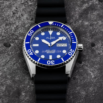 Alba Mechanical AL4363X1 Men Blue Dial Black Silicone Strap