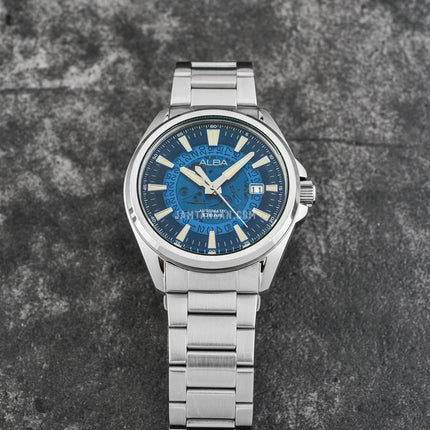 Alba Mechanical AU4029X1 Automatic Men Blue Translucent Layered Dial Stainless Steel Strap