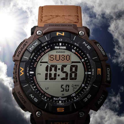 Casio Pro Trek PRG-340L-5DR CASTLON Climber Line Digital Dial Coyote Brown Leather Band