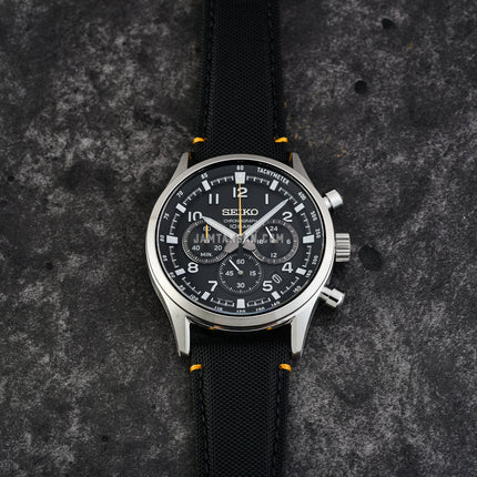Seiko Chronograph SSB449P1 Discover More Black Dial Black Nylon Strap