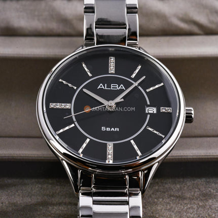Alba Fashion AG8Q55X1 Ladies Black Dial Stainless Steel Strap