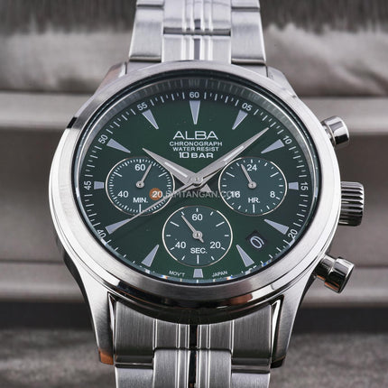 Alba AT3K49X1 Men Chronograph Green Dial Stainless Steel Strap