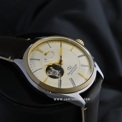 Orient Star RE-AT0201G Open Heart Beige Dial Brown Leather Strap