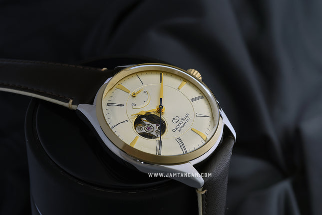 Orient Star RE-AT0201G Open Heart Beige Dial Brown Leather Strap