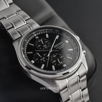 Seiko Chronograph SSB379P1 Black Dial Stainless Steel Strap