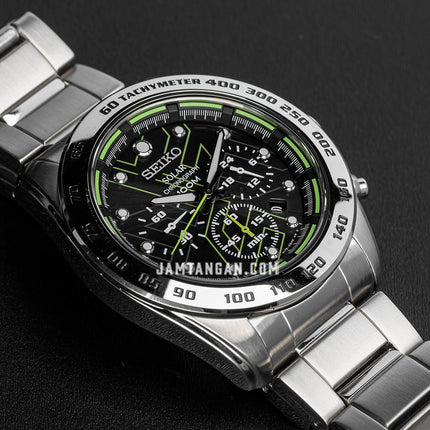 Seiko Solar SSC119P1 Chronograph Black Dial Stainless Steel Strap