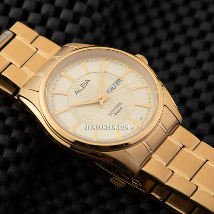 Alba Prestige AJ6094X1 Champagne Pattern Dial Gold Stainless Steel Strap