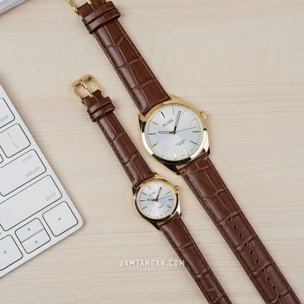 Alba ARX142X1_ARX124X1 Couple Silver Dial Brown Leather Strap