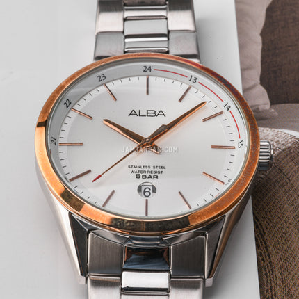 Alba Prestige AS9D30X1 Silver White Patterned Dial Stainless Steel Strap