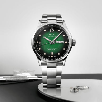 MIDO Multifort M M038.431.11.097.00 Automatic Chronometer Green Dial Stainless Steel Strap