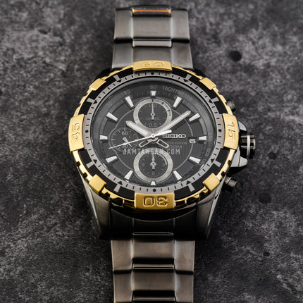 Seiko Chronograph SNDC24P1 Black Dial Black Stainless Steel Strap