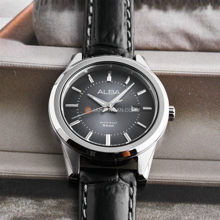 Alba AH7EQ3X1 Ladies Blue Dial Black Leather Strap