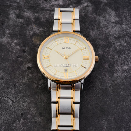 Alba Prestige AS9L24X1 Men Champagne Pattern Dial Dual Tone Stainless Steel Strap