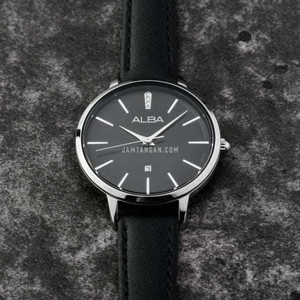 Alba Fashion AH7CD9X1 Ladies Black Dial Black Leather Strap