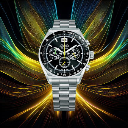 Alba Signa AU5025X2 Men Chronograph Black Dial Stainless Steel Strap + Extra Strap